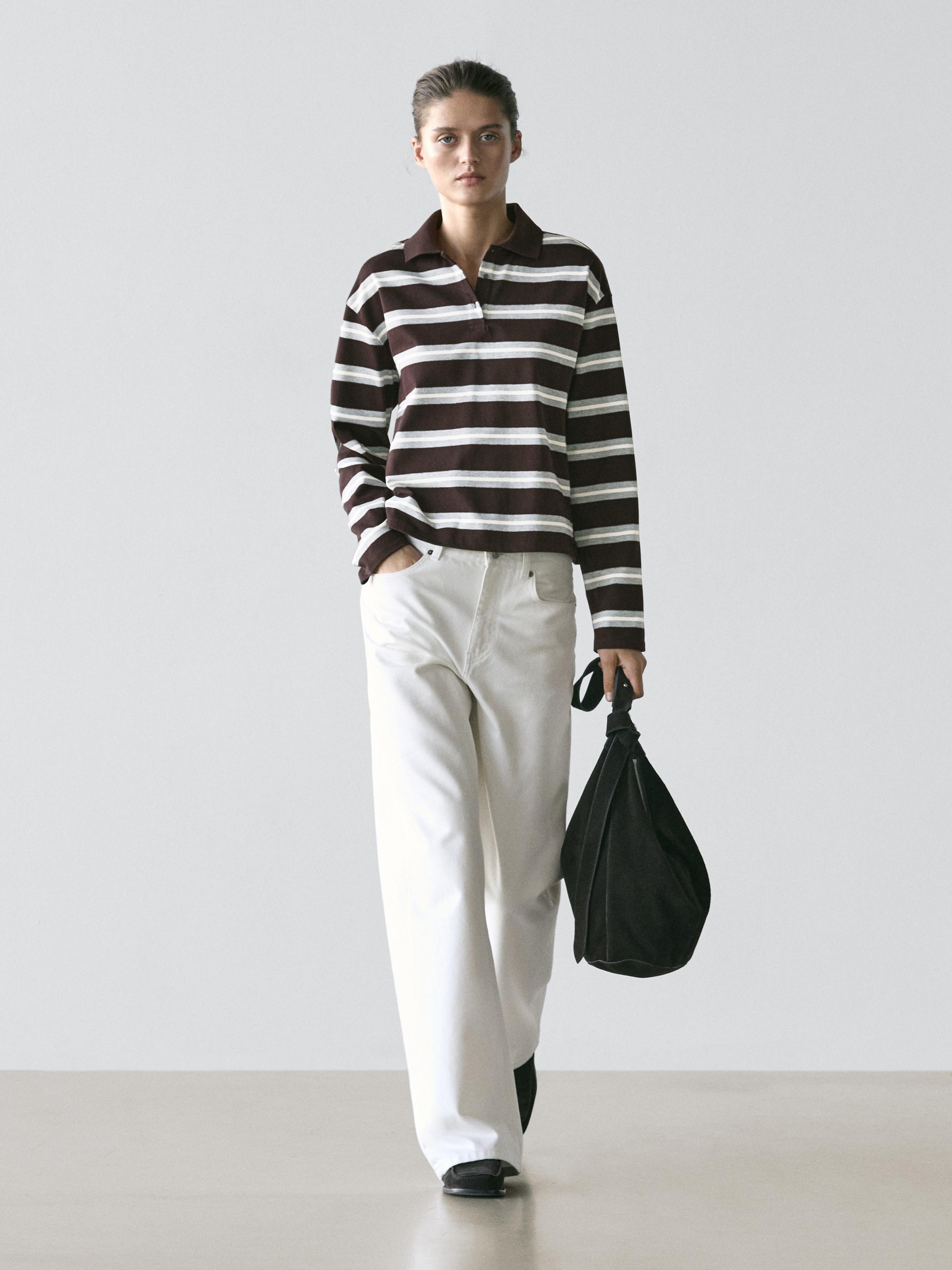 Polo rayures coton manches longues